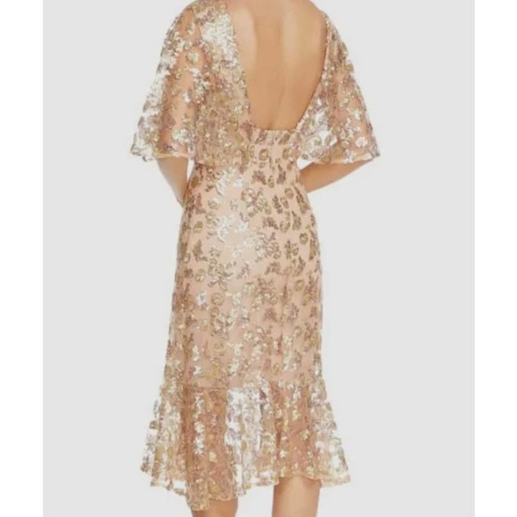 Dress The Population Women's Beige Short Sleeve Sequin Midi Dress Size S - Picture 2 of 8